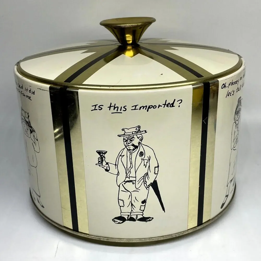 MCM Ice Bucket Funny Getting Old Cartoon Insulated Metal Cork Barware L J Salemo